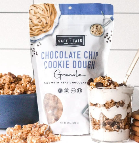 12oz Pack, 6 Pack Safe + Fair Chocolate Chip Cookie Dough Granola Gluten-Free, Dairy-Free & Vegan Snack Allergen-Free