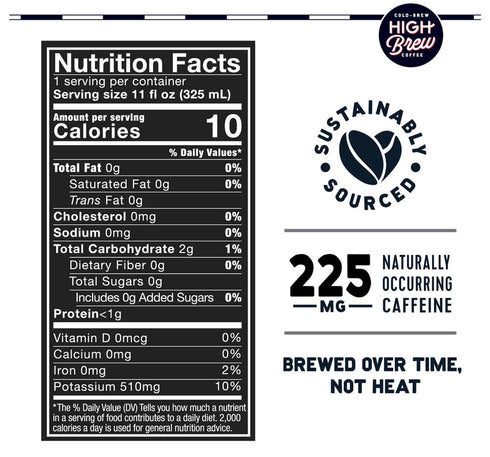 225 8 oz High Brew Coffee | Lightly Sweetened Cold Brew Iced Coffee with Pure Cane Sugar mg Natural Caffeine, Patiently