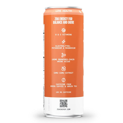 12 (Pack 12) ZOA Zero Sugar Energy Drinks - Wild Orange | Healthy Energy Formula with Natural Caffeine, Daily Vitamin