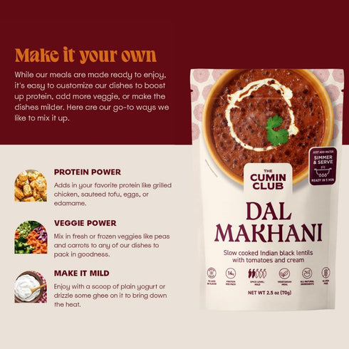Packet Pack 5 The Cumin Club Dal Makhani (Black Lentils) - Ready to Eat Indian Food, Instant Meal Curry - Quick, Easy