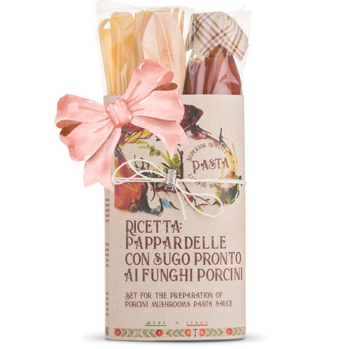 Pasta Gourmet Gift Set, Pappardelle Pasta with Porcini Mushrooms Sauce in Deluxe