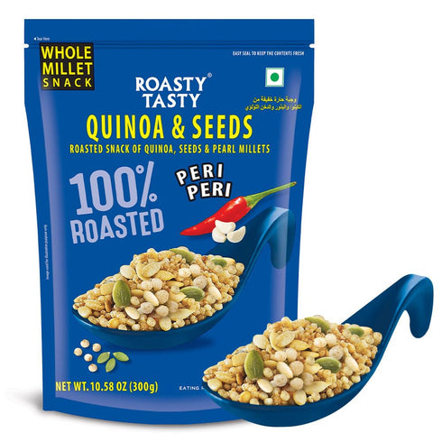 Roasty Tasty Quinoa & Seeds Peri Peri Roasted Namkeen Snacks (300g), 10.58 Ounce (Pack