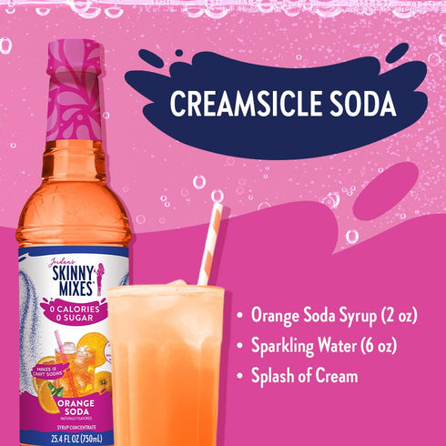 25.4 Oz Jordan's Skinny Mixes Sugar Free Syrup, Orange Soda Flavor, Fruit Flavored Water Enhancer, Drink Mix for Iced