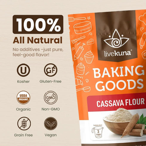 LiveKuna - Cassava Flour, Cassava Root Baking Flour, Gluten-free Flour, Alternative to All Purpose Flour, Spelt Flour