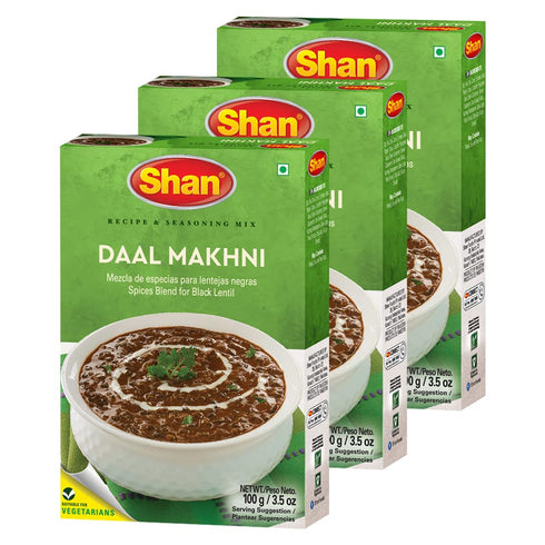 Shan Daal Makhni Recipe & Seasoning Mix 100g (3.52oz) Pack of 3 - Spice Blend for Black Lentil - Suitable for Vegetarians - Airtight Bag in a Box