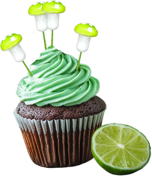 LcingTify 30 Summer PCS Mushroom Cupcake Toppers Green Foam Mushroom Cupcake Picks Mini Mushroom Theme Birthday Party