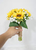 SweetHomeDeco (Yellow-6''W Silk Sunflower Baby's Breath Mixed Wedding Bridal Bridesmaid Bouquet Boutonniere for All