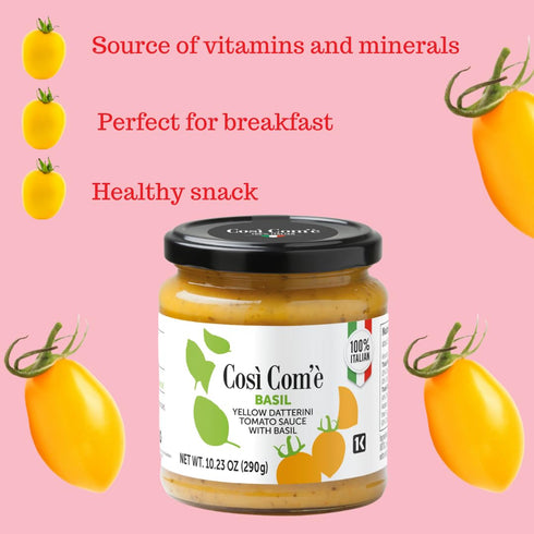 Yellow Tomato Pasta Sauce with Basil, 10.23 Oz, Non GMO, Product of Italy