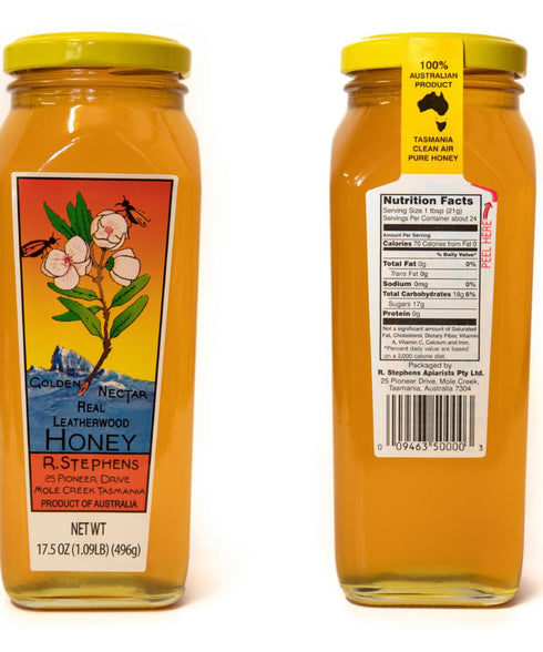 Golden Nectar Honey 500g Golden Nectar Organic Leatherwood Honey by R. Stephens Jar Product of Tasmania, Australia