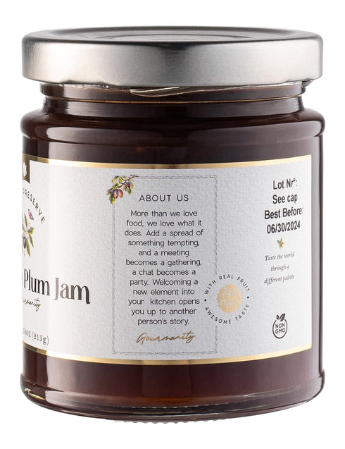 7.6oz Gourmanity Victoria Plum Jam, Sweet and Flavorful, Delicious Plum Preserves, Great on Toast and Scones, High