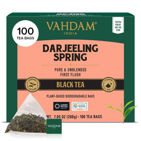 VAHDAM, Exotic Darjeeling First Flush Tea Leaves (100 Black Tea Bags) High