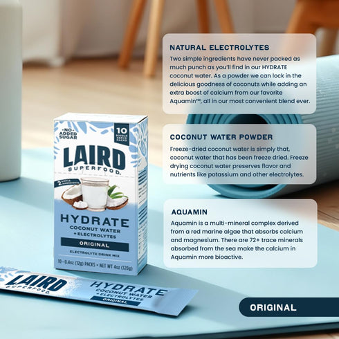 10ct, 0.3 OZ LAIRD SUPERFOOD Original Hydrate Coconut Water
