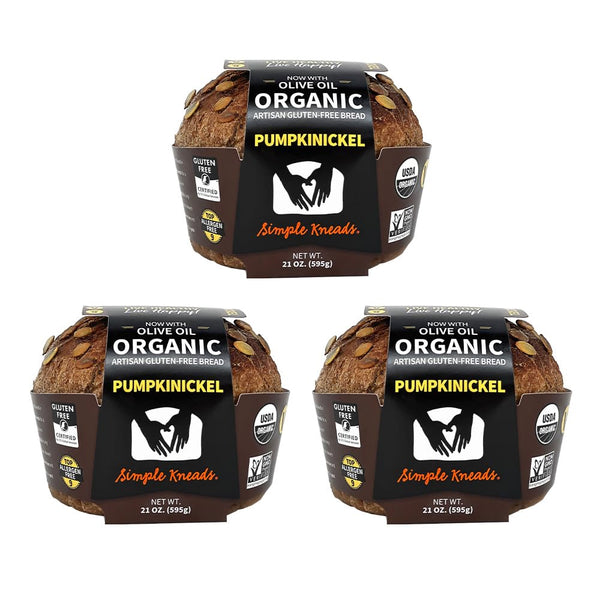 Simple Kneads Gluten-Free Pumpkinickel Bread 3 Pack Organic, Top 9 Allergen-Free, Artisan-Style