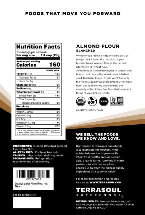 2 Lbs (Pack 2) Terrasoul Superfoods Organic Almond Flour, of - Fine Texture | Grain-Free | Gluten-Free | Perfect