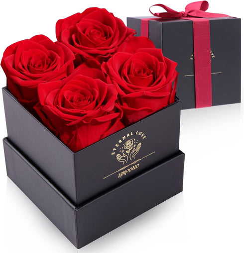 Impouo Preserved Roses Red + Purple Bundle, Flowers for Delivery Prime - Roses in a Box - Real Roses That Last a Year