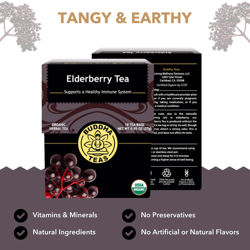 Wellbeing 18 (Pack 1) Buddha Teas - Organic Elderberry - Herbal Tea - For Health & - With Antioxidants & Minerals