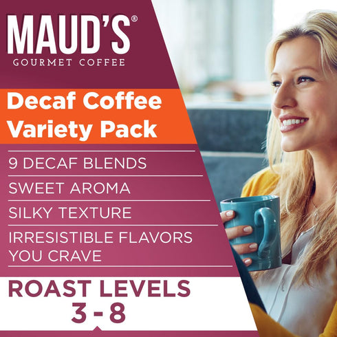 Pack, 80 9 100% Maud's Decaf Coffee Pods Variety ct, Assorted Roasts & Flavors, Decaffeinated Medium Roast Coffee