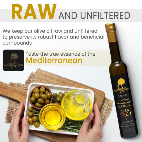 Mediterranean Gold 100% Count Organic Olive Oil Extra Virgin - First Nature-Made Cold Pressed, Unfiltered