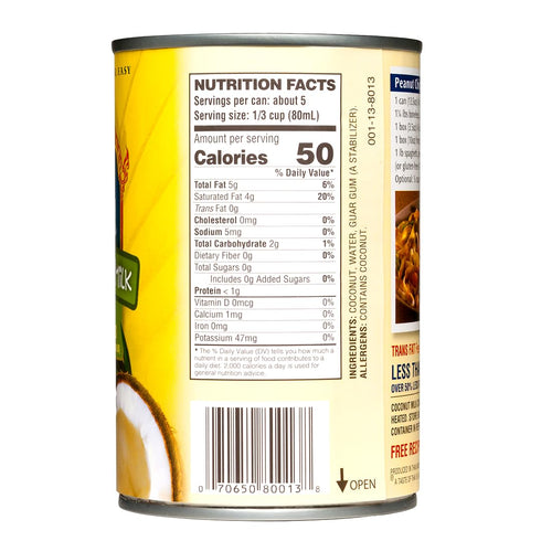 50% 13.5 Oz (Pack 12) A Taste of Thai Lite Coconut Milk Unsweetened | Canned, Ready to Use Coconut Cream, Less Fat