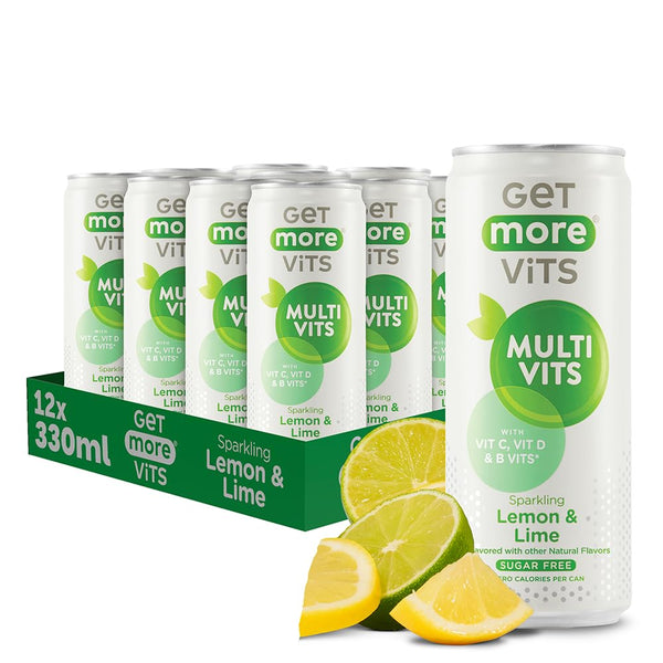 Get More Vits Multivitamin Sparkling Spring Water Lemon & Lime, 12 x 330ml Cans