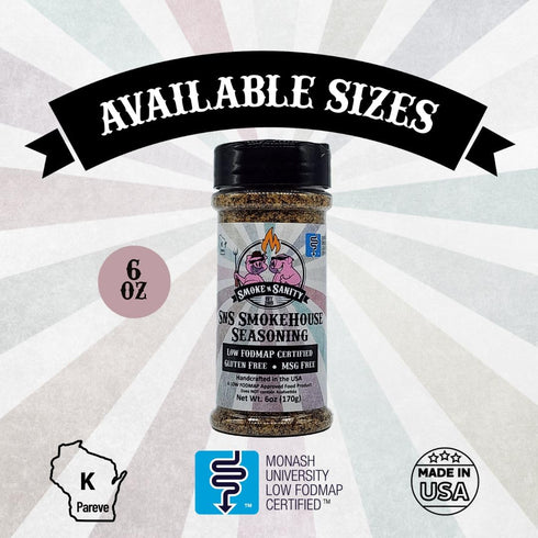 Smoke n Sanity SnS Smokehouse Seasoning - 6.0 oz Shaker - Certified Low FODMAP, Gluten Free