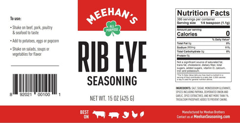 Meehan's Rib Eye Seasoning, 15 Oz Shaker Jar