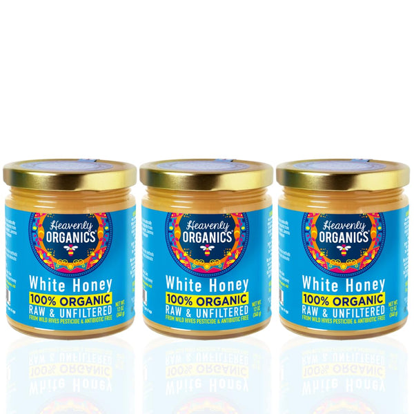 Heavenly Organics 100% Organic Raw White Honey 3 Pack - Size 12