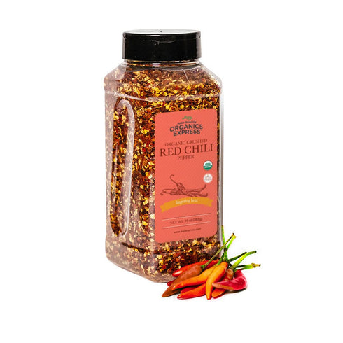 HQOExpress Organic Red Chili Pepper Crushed – USDA Certified Organic Chili Flakes, 10 oz Chef Jar