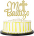 PALASASA Gold Glitter Mi Bautizo Cake Topper, Religious God Bless Me Cross Cake Décor for Baby Shower