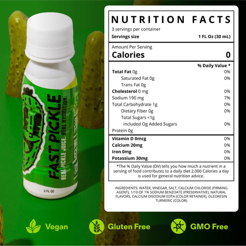 3 Oz, 6 Pack Fast Pickle Juice Pickle Shots For Leg Cramps Relief - Hydration & Electrolyte Support, No Sugar, Natural
