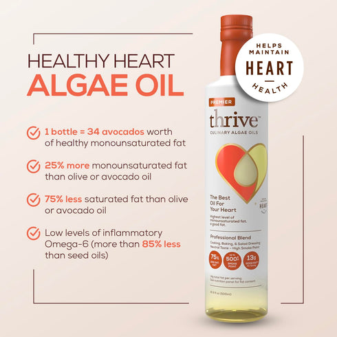 Omega-9 (90%), Omega-6, 16.9 oz, 1 Pack Thrive Algae Cooking Oil - Premier Culinary Blend, Heart and Health-Conscious