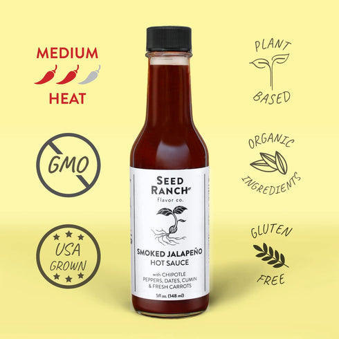 Seed Ranch Gourmet Smoked Jalapeno Hot Sauce, 5 Fl Oz - Medium Heat, Vegan, Non-GMO