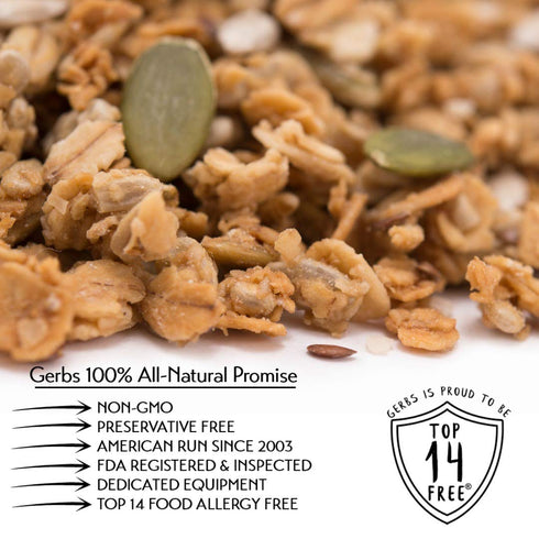 5 2 LBS 14 Gerbs Super Seed Granola, - Top Food Allergy Free & Non GMO - Keto Safe &Unsulfured - Pumpkin, Sunflower