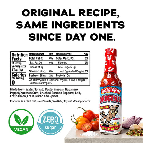 (5 oz) Ass Kickin Original Habanero Hot Sauce Serrano & Habanero Blend Medium Heat Gourmet Hot Sauce for Tacos, Wings