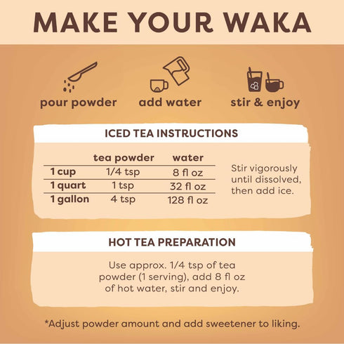 100% 50 200 (4.5oz) Waka Instant Green Tea Mix, Classic - Tea Leaves, No Additives, Unsweetened Tea Powder for Quarts