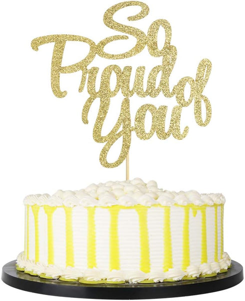 PALASASA So Proud of You Cake Topper, Graduation Party Decorations in Golden