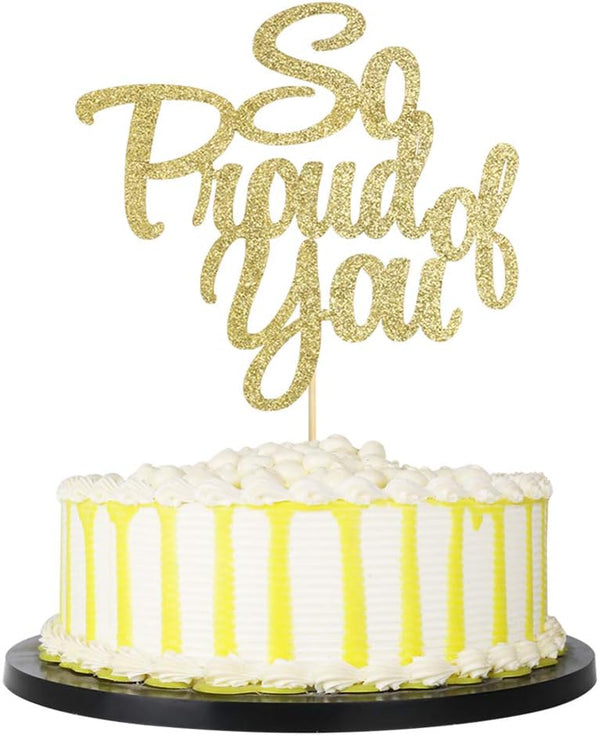 PALASASA So Proud of You Cake Topper, Graduation Party Decorations in Golden