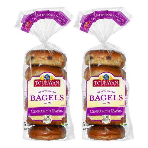 Toufayan Cinnamon Raisin PreSliced Bagels Vegan, Kosher, 2 Packs (12 Bagels Total),