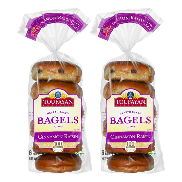 Toufayan Cinnamon Raisin PreSliced Bagels Vegan, Kosher, 2 Packs (12 Bagels Total),