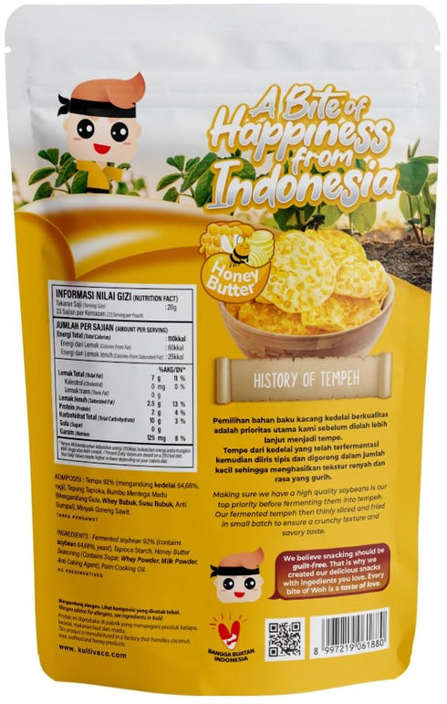 Woh (Pack 2) Tempeh Chips Fermented Soy Bean Honey Butter