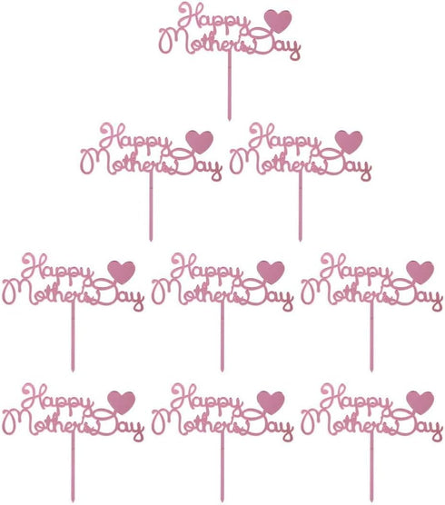 10pcs Happy Mothers Day Cake Toppers Acrylic Picks for Mothers Day Birthday Cake Decoration - Rose Gold