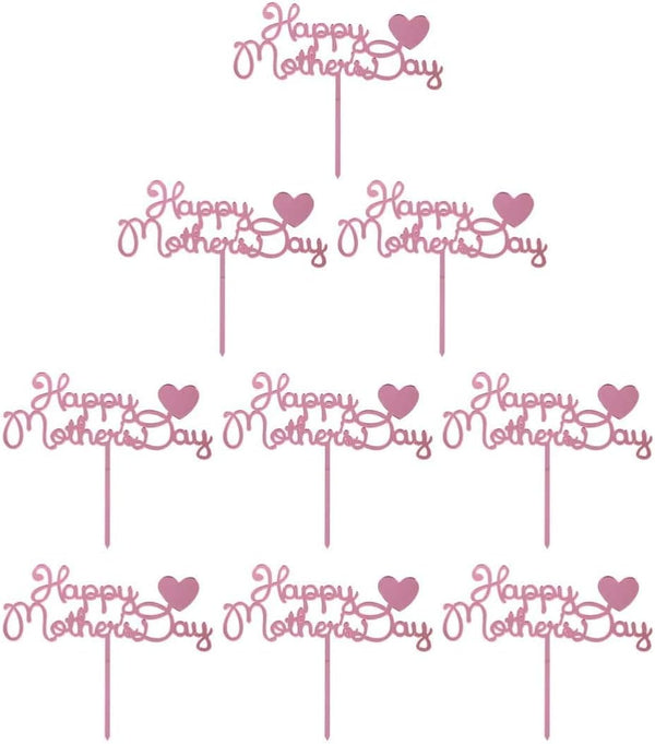 10pcs Happy Mothers Day Cake Toppers Acrylic Picks for Mothers Day Birthday Cake Decoration - Rose Gold