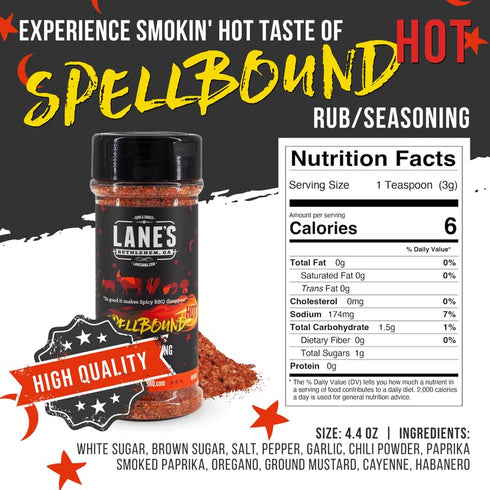 Spellbound 4.6 Oz Lane's Hot Sweet and Spicy Pork Rub Seasoning, All-Natural Butt Rub Seasoning, Rib Rubs for Smoking
