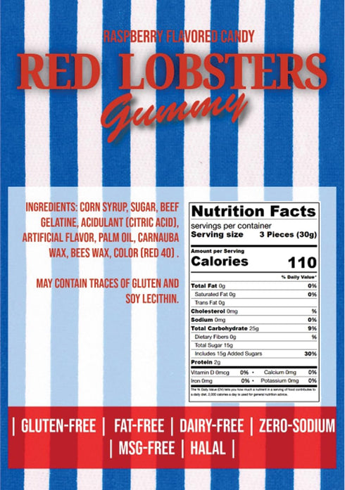 Gummy 1 SweetGourmet Red Lobsters Chewy Candy, Raspberry Flavor, Halal, Pound