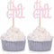Pink Glitter It's a Girl Cupcake Toppers, Gender Reveal Party Baby Shower Decorations Picks, Set of 24