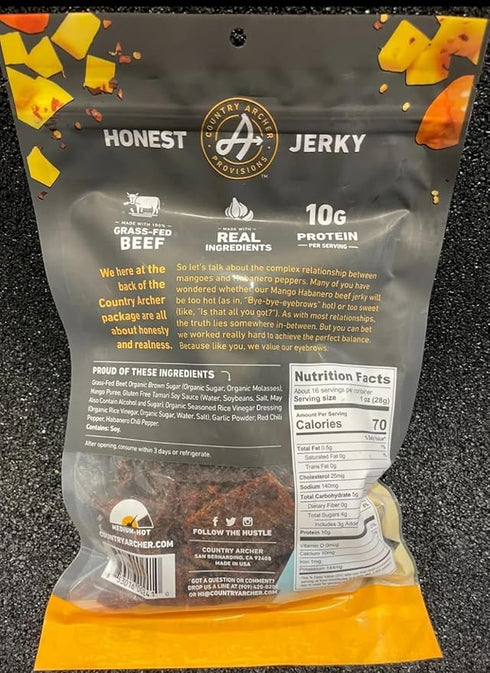 Generic 16 oz Pack, 100% Grass-Fed Beef Jerky, Mango Habanero Flavor, High Protein Snack Gluten-Free, Paleo, Made
