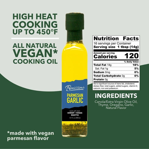 8.1 oz Benissimo Parmesan Garlic Herb Infused Oil, All Natural Gourmet Cooking Oil with Chef-Inspired Herbs, Ideal
