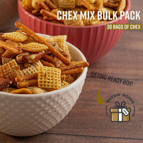 30 Count Savory Snack Mix Individually Wrapped Crunchy Snack Bags with Pretzels, Bread Chips, and Corn Pieces Curated