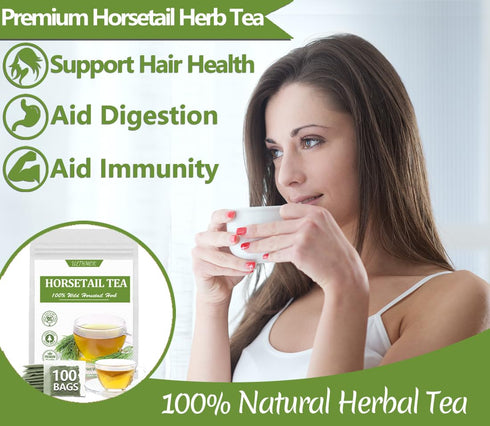 Premium 100 Horsetail Tea Bags, 100% Wild Natural Horse Tail Herb, For Hair & Nail, No Additives, Caffeine Free, Cola
