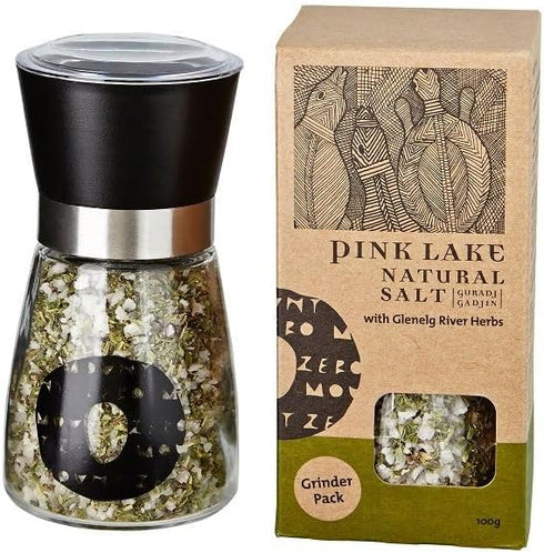 Mount Zero Pink Lake Salt Grinder with Glenelg River Herbs 3.52Oz Refillable Glass Spice
